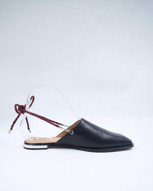 Vetra — Black Leather Lace-Back Flat